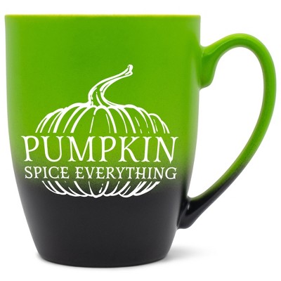 Elanze Designs Pumpkin Spice Everything Two Toned Ombre Matte Green and Black 12 ounce Ceramic Stoneware Coffee Cup Mug