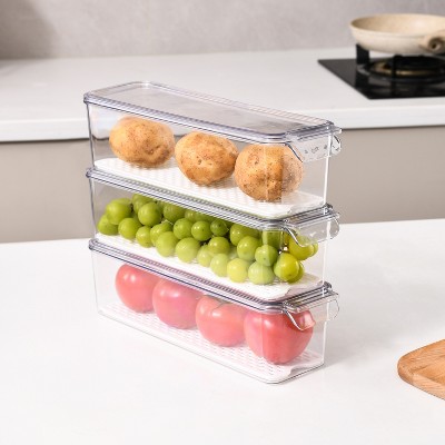 SharpChef 4PK Stackable Kitchen Pantry Storage BIn, Removable Drainage Tray for Fruit & Vegetables, Clear Acrylic Organizer Bins with Handles — фото 2