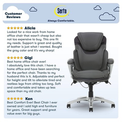 Gray Leather Executive Office Chair with Lumbar Support