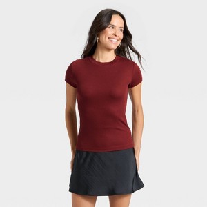Women's Slim Fit Short Sleeve Ribbed T-Shirt - A New Day™ - 1 of 4