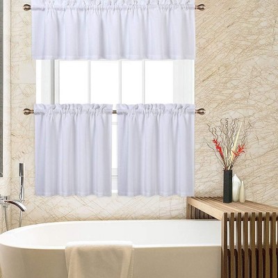 Waterproof Waffle Weave Textured Kitchen Valances for Windows 60"x15", Washable Short Window Curtains for Bathroom, Living Room, or Bedroom