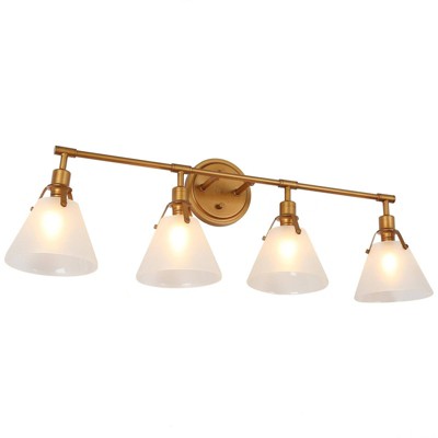 LNC Nero 31.5-in 4-Lights Antique Brushed Gold and Opal Frosted White Modern/Contemporary Vanity Lights