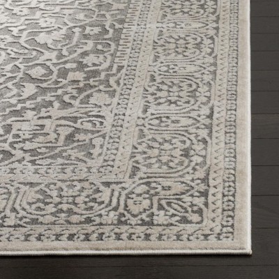 Elegant Gray and Cream Floral Synthetic Hand-Knotted Rug