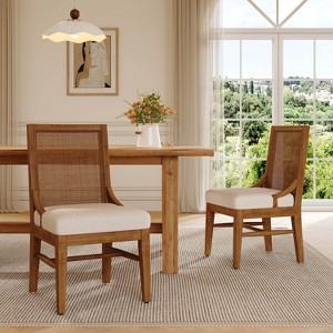 Christopher Knight Home Birch Upholstered Dining Chair with Cane Back and Rubber Wood Legs (Set of 2) - 1 of 4
