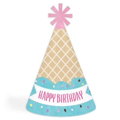 Big Dot of Happiness Scoop Up The Fun - Ice Cream - Cone Happy Birthday Party Hats for Kids and Adults - Set of 8 (Standard Size)