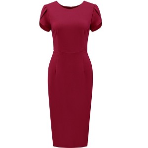 INSPIRE CHIC Women's Wear to Work Sheath Petal Sleeve Elegant Office Pencil Dress Small Red