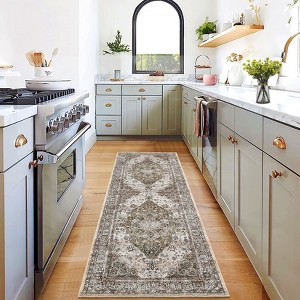 Faux Wool Vintage Printed Area Rug with Non Slip Backing Machine Washable Stain Resistant  Soft  Accent Carpet for Indoor Places - 1 of 4