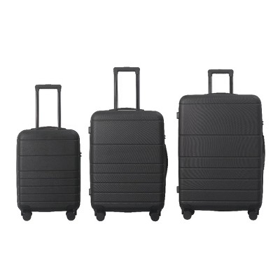 FURNIinspire Bag And Luggage Sets 3 Piece Travel Hard Shell Luggage, Lightweight Rolling Suitcases with Wheels, Black , 20.87"*11.61"*30.31"