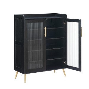 5-Tier Shoe Storage Cabinet with Glass Doors, Wooden Shoes Rack ， Shoe Organizer for Entryway, Hallway, - 1 of 4