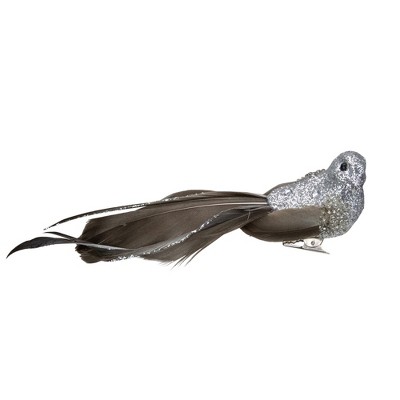 Northlight 6.75" Silver Glittered Bird with Feather Tail Clip On Christmas Ornament