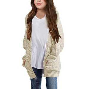 BLUEMING Girls' Oversized Chunky Knit Cardigan Jacket Front Button Thick Sweater with Snug Comfort - 1 of 4
