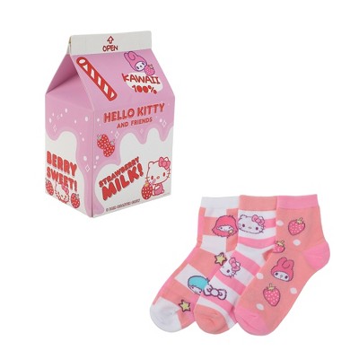 Hello Kitty & Friends Character Print Women's 3-Pair Casual Quarter Crew Socks
