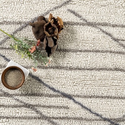 Ivory and Gray Stripe Wool 4' x 6' Washable Area Rug