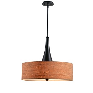 3-Light Bulletin Pendant Oil Rubbed Bronze - Kenroy Home: Cork Drum Shade, UL Listed, 22" Diameter - 1 of 4