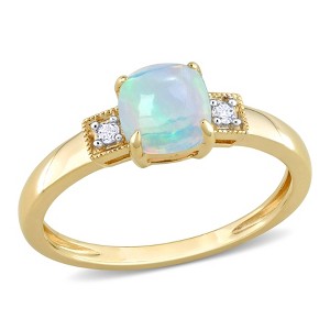 EVERLY JEWELRY | 10K Yellow Gold 1.2 CT TGW Cushion Shape Blue Ethiopian Opal and Diamond Accent Ring - 1 of 4