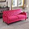 Modern Velvet Sofa Couch With Wooden Legs,Mid Century Craftsmanship Upholstered Sofa,Tufted 3-Seater Sofa With Comfy Back Cushions-Cuddlewood - 2 of 4