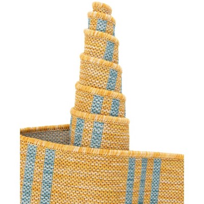 Yellow and Aqua Oval Outdoor Synthetic Rug 8' x 10'