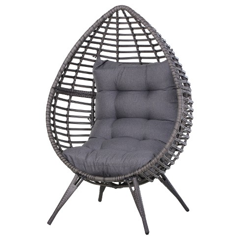 Egg Chair Outdoor Basket Chairs - 2 PC Wicker Patio Egg Chairs Set with 1  Chair and 1 Ottoman Rattan Teardrop Cuddle Cocoon Chair for Indoor Bedroom