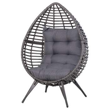 Outsunny Patio Wicker Lounge Chair with Soft Cushion, Outdoor/Indoor PE Rattan Egg Teardrop Cuddle Chair with Height Adjustable Knob for Backyard Garden Lawn Living Room