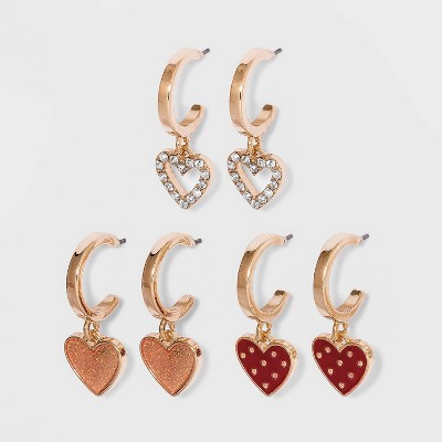Girls' 3pk Heart Huggies Earrings - art class™ Gold