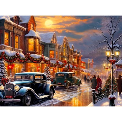 thumbnail image 2 of SUNSOUT "A Drive Down Main Street" 500 Piece Jigsaw Puzzle - 18x24 Inch Christmas Scene 2 of 12