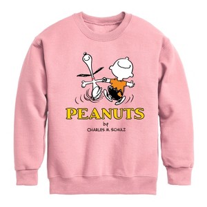 Boys' - Peanuts - Charlie Snoopy Dancing Graphic Long Sleeve Fleece Sweatshirt - 1 of 4