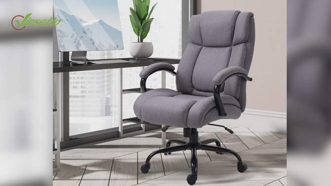 Vinsetto High Back Big and Tall Executive Office Chair 484lbs with Wide Seat Computer Desk Chair with Linen Fabric Swivel Wheels Light Gray, 2 of 10, play video