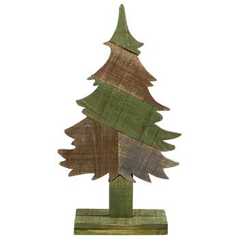 Northlight 20.5" Green and Brown Textured Wood Tabletop Christmas Tree
