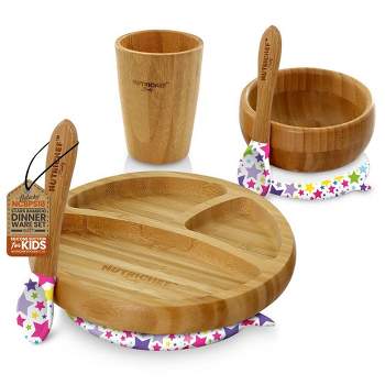 NutriChef Stars Bamboo Dinnerware Set with Silicone Suction for Kids