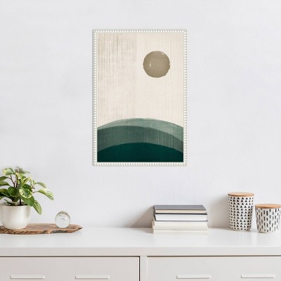 Modern Abstract Landscape Canvas Art with White Beaded Frame
