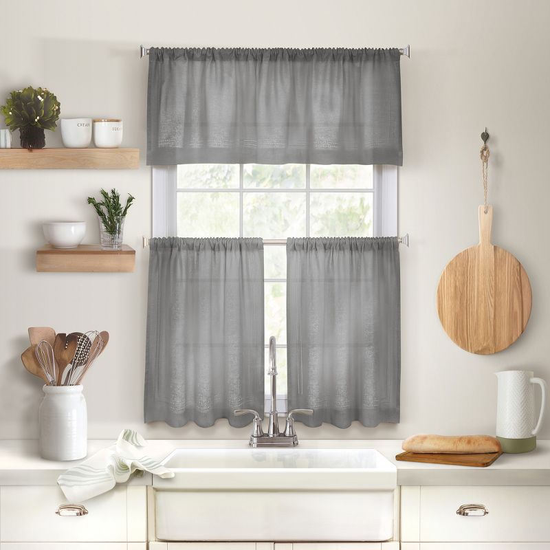 Cameron Linen Rod Pocket Kitchen Tier Window Curtain Set of 2 - Elrene Home Fashions, 2 of 5