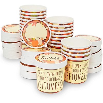 Sparkle and Bash 24 Pack Thanksgiving Leftover Containers with Lids, 12 oz Kraft Paper To-Go Cups, Fall Food Containers for Soups