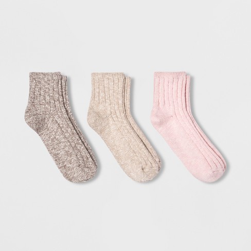 Women's Slub 3pk Ankle Socks - Universal Thread™ - Pink/cream 4-10 : Target