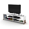 Vynxaria Mid Century Modern TV Stand, 57" Low Unit with 4 Open Shelves, Wood Legs, Walnut/White Finish - 3 of 4