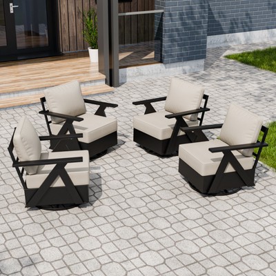 EAGLE PEAK Urban Slate Modern Swivel Rocker Patio Chair Set of 4 with Thick Cushions, Black/Beige