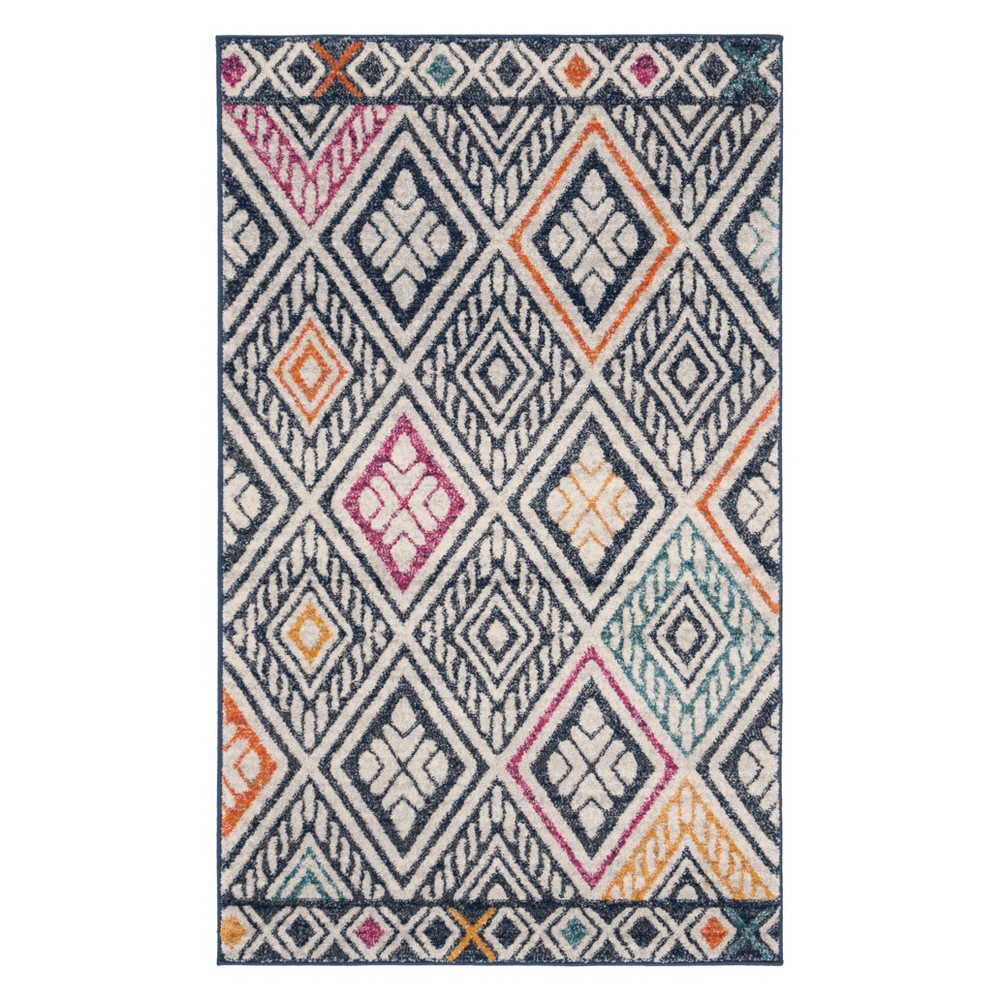 3'x5' Geometric Design Loomed Accent Rug Navy/Ivory - Safavieh