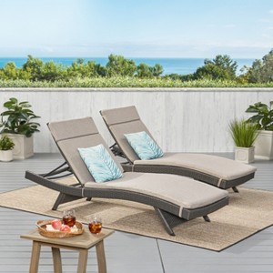 Christopher Knight Home Salem Outdoor Wicker Armless Adjustable Chaise Lounges with Cushion (Set of 2) - 1 of 4