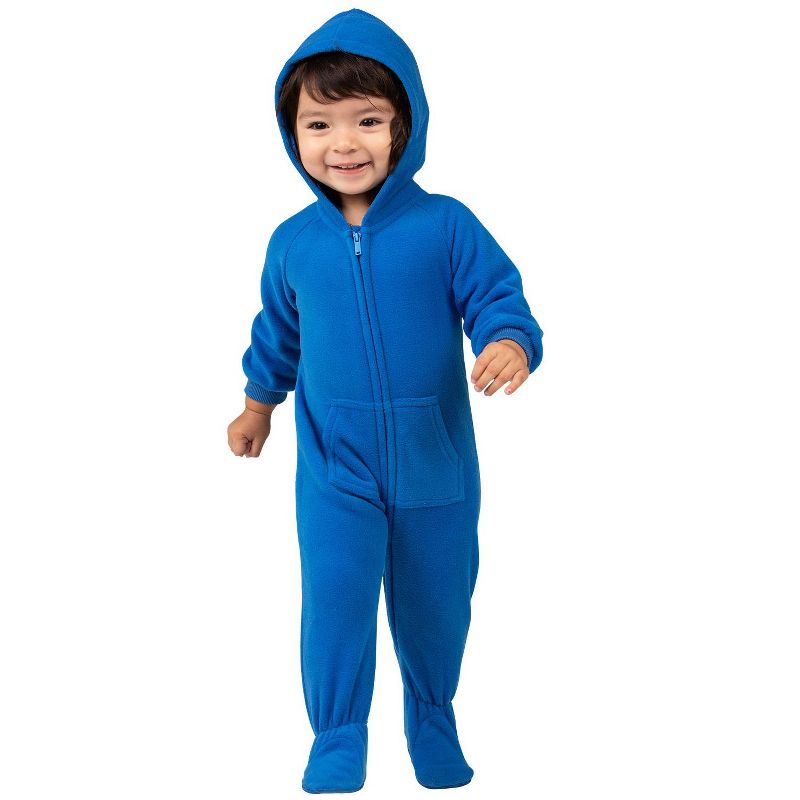 Footed Pajamas - Family Matching - Brilliant Blue Hoodie Fleece Onesie For Boys, Girls, Men and Women | Unisex, 1 of 5