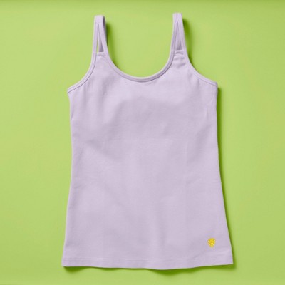 Shell Girls Camisole Pima Cotton Tank Top with Built-In Shelf Bra by Yellowberry, Lavender - XL