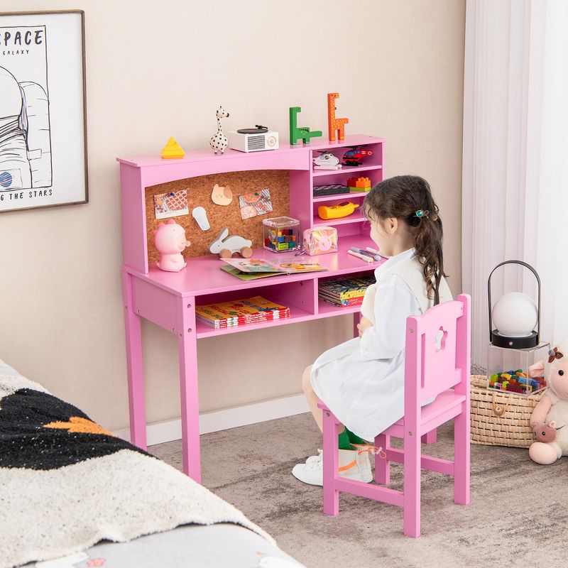 Costway Kids Desk and Chair Set Study Writing Workstation with Hutch & Bulletin Board, 2 of 11