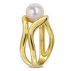 EVERLY JEWELRY |Yellow Plated Sterling Silver 1/5 CT TGW Created White Sapphire And 7 - 7.5 MM White Freshwater Cultured Pearl Fashion Ring - 2 of 4