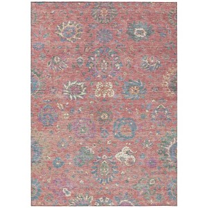Coral Plum And Blue Floral Washable Indoor Outdoor Area Rug - 1 of 4