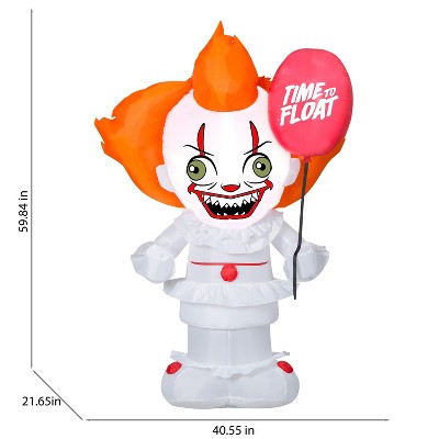 Pennywise Inflatable Halloween Decoration with Red Balloon, 59 Inch