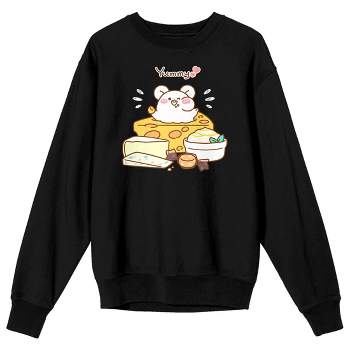 Mimi & Neko Nezu Chan Yummy Food Pile Crew Neck Long Sleeve Men's Black Sweatshirt