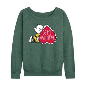 Women's - Peanuts - Be My Valentine Lightweight French Terry Wide Neck Long Sleeve Shirt - 1 of 4
