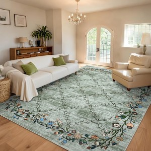 Floral Area Rugs for Living Room Low Pile Non Slip Rugs Washable Soft Foldable Accent Carpet Home Decor - 1 of 4