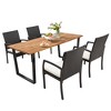 Costway 5 PCS Patio Rattan Dining Set Acacia Wood Table 4 Wicker Chairs with Umbrella Hole - 3 of 4