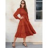 Women's Ruffle Mock Neck Long Sleeve Smocked Midi Dress Casual Floral Print Elastic Waist Tiered Long Dress - 4 of 4