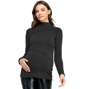 Hello Miz Women's Mock Neck Long Sleeeve Ribbed Maternity Top - 1 of 4