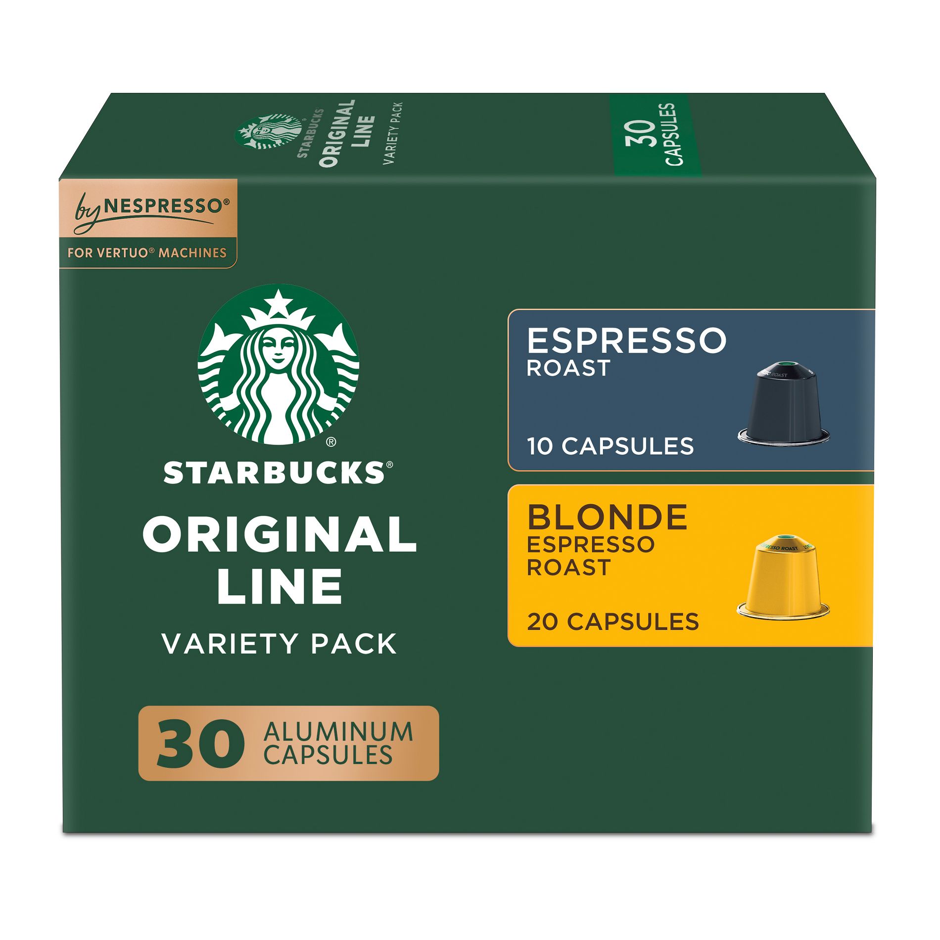 Starbucks by Nespresso Original Line Light and Dark Roast Coffee Pods Variety Pack - 30ct